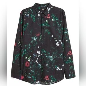 H&M Black Shirt with Green Floral Design